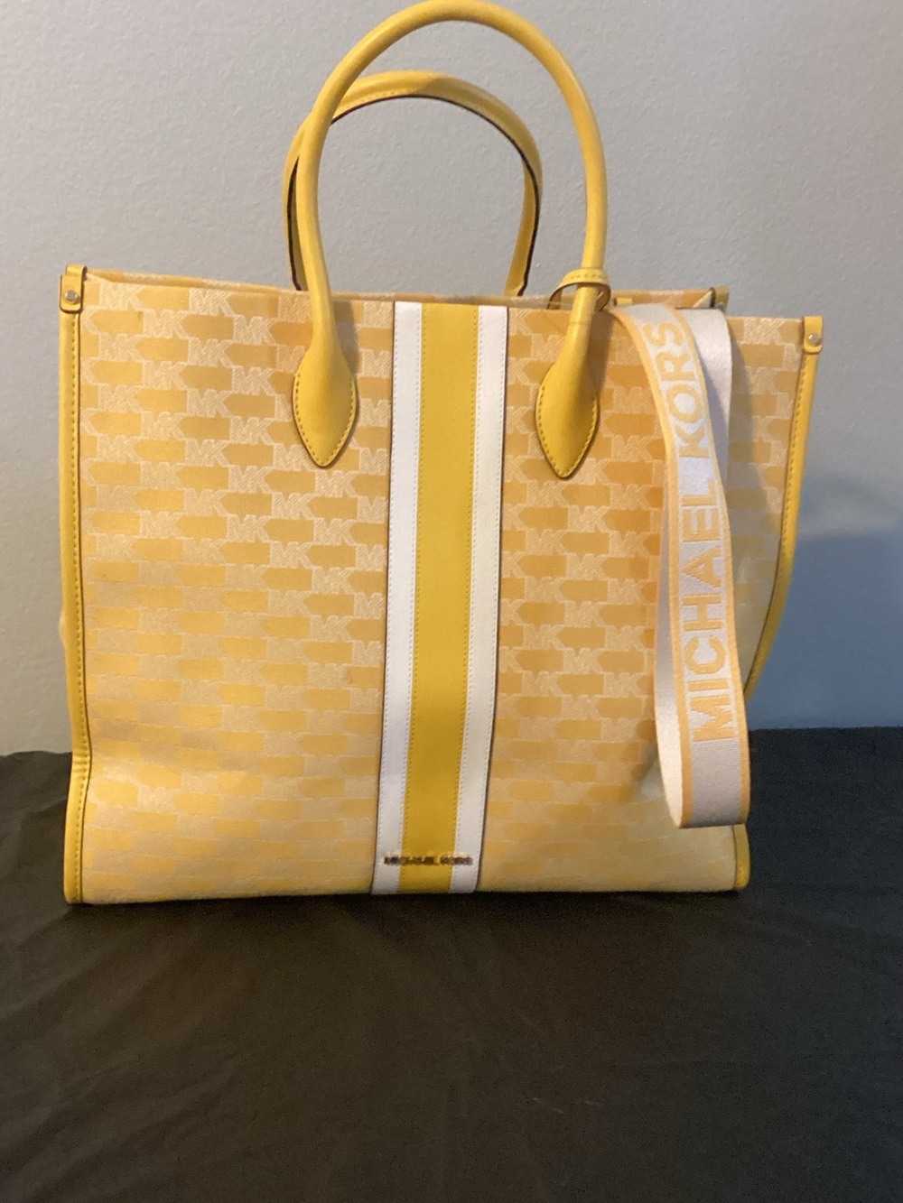 Michael Kors Yellow and White Stripe Tote